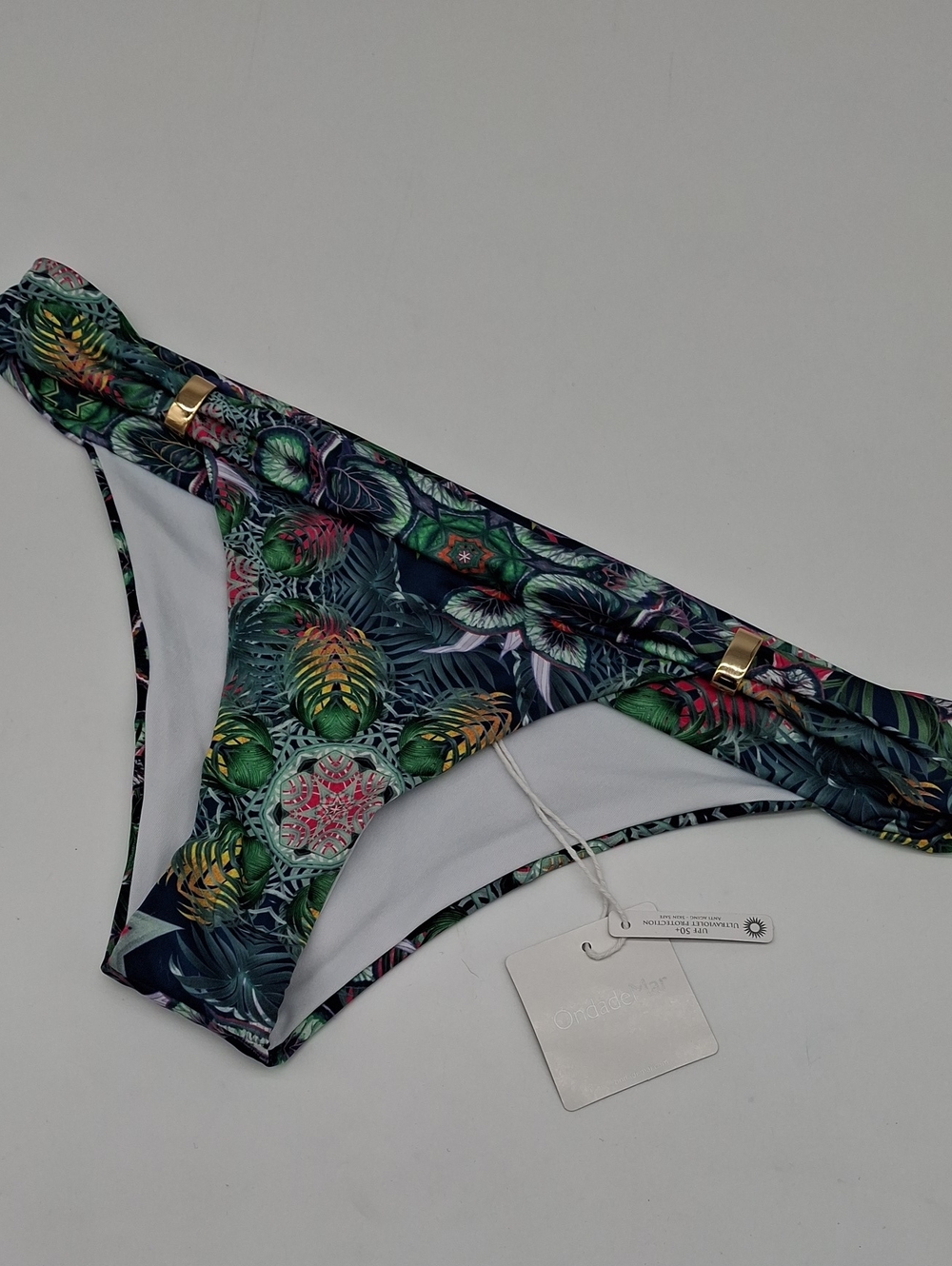 Ondade Mar Tropical Print Cheeky Bikini Bottom Green L